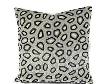 Kravet Couture Chic Tortoise in Anthracite Pillow Cover - Silver White and Dark Gray Velvet Abstract Agate Pattern Cushion Case