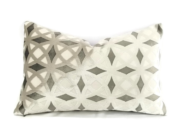 Silver and Gray Geometric Pattern Cut Designer Pillows by FeniasHomeDecor on Etsy