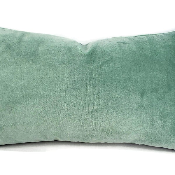 Blue Lagoon Plush Velvet Lumbar Pillow Cover - 11" x 20" Solid Aqua Blue Rectangle Cushion Cover