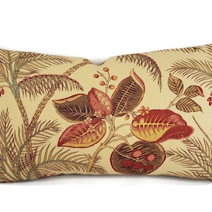 Colefax and Fowler Farah in Red and Sienna Pillow Cover - 11.5" x 20" Red and Tan Floral Linen Rectangle Cushion Case
