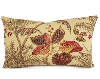 Colefax and Fowler Farah Linen Pillow Cover: Red Sienna Floral, 11.5" x 20"