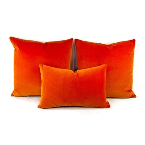Lee Jofa Romeo Velvet in Saffron Lumbar Pillow Cover 13 x 20 Solid Bright Orange Velvet Rectangle Cushion Case image 4