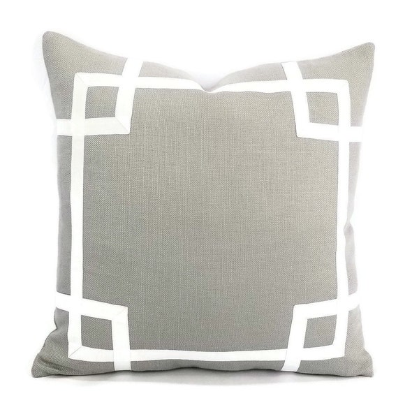 Gray Heavy Linen with White Ribbon Embellishment Pillow Cover