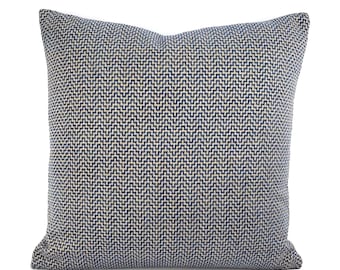 F. Schumacher Orwell in Lapis Pillow Cover - 20" x 20" Blue and Gray Accent Cushion Case