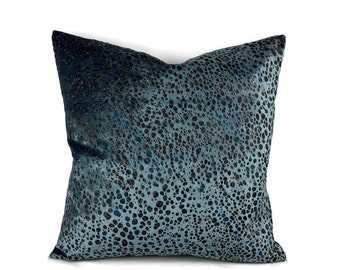 Clarence House Driscoll in Celestial Pillow Cover - 20" x 20" Dusty Blue Velvet Textured Abstract Cushion Case