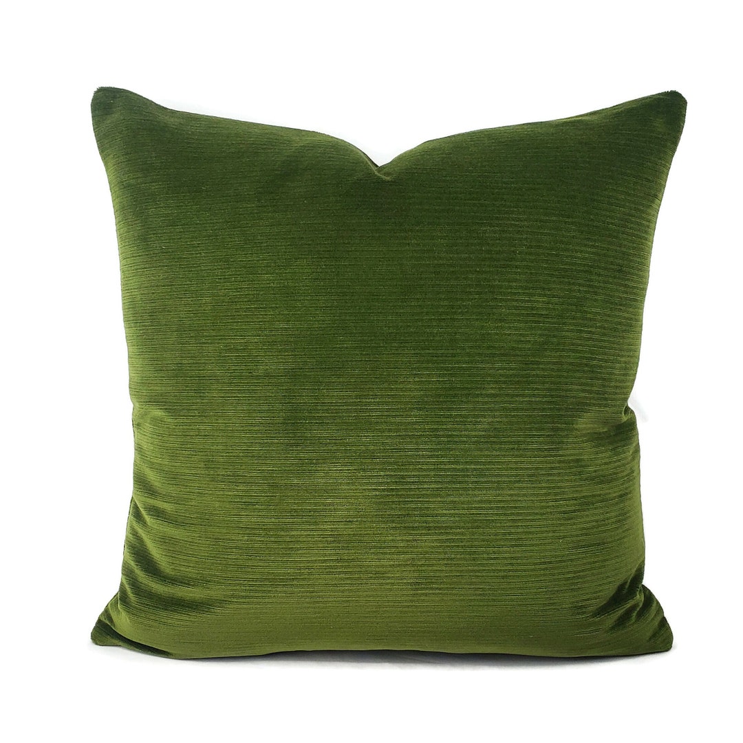 Moss Green Texture Velvet Pillow Cover Dark Olive Green Stripe Velvet