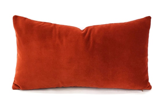 Solid Rust Red Velvet Lumbar Pillow Cover 11 X 20 Brick Red Velvet