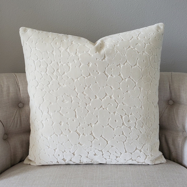 Ivory White Leopard Velvet Pillow Cover - Square Euro Sham - Cream Panther Pattern Cushion Case