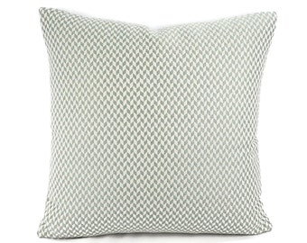 Jim Thompson Rhombus in Celadon Pillow Cover - 20" x 20" Aqua Blue and White Chevron Cotton Linen Cushion Case