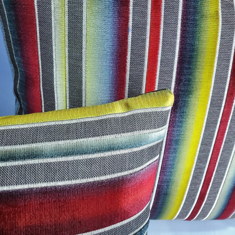 Fabric on BOTH SIDES Harris Siri Stripe in Sanguine Pillow Cover 20 x 20 Sunset Ombre Stripe Cut Velvet Cushion Case S