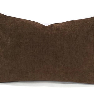 12" x 20" Dark Brown Chenille Velvet Lumbar Pillow Cover - Solid Brown Designer Chenille Texture Rectangle Cushion Cover