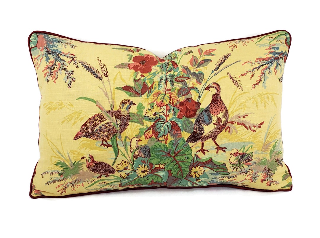 F. Schumacher Quail Meadow in Spring With Red Cording Lumbar Etsy