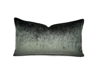 11&quot; x 20&quot; Dark Smokey Gray Solid Chenille Lumbar Pillow Cover