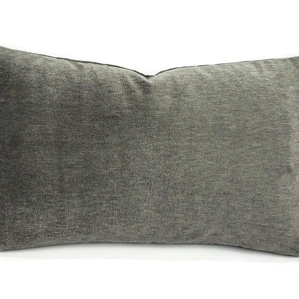 Holly Hunt New Fortune in Horseshoe Lumbar Pillow Cover - 12" x 20" Dark Gray Plushy Velvet Outdoor Rectangle Cushion Case