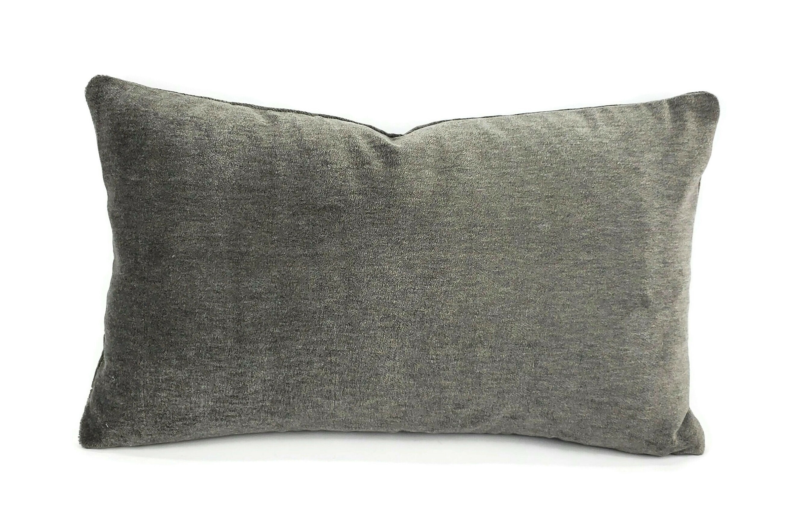 Holly Hunt New Fortune in Horseshoe Lumbar Pillow Cover - 12" x 20" Dark Gray Plushy Velvet Outdoor Rectangle Cushion Case