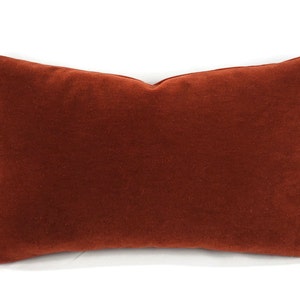 Schumacher San Carlo Mohair Velvet in Sienna Lumbar Pillow Cover - 12&quot; x 20&quot; Dark Rust Mohair Velvet Rectangle Cushion Case