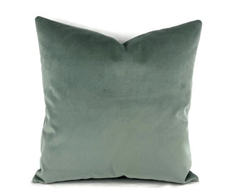 Smokey Blue Lagoon Velvet Pillow Cover - 20" x 20" Dusty Seafoam Solid Velvet Cushion Case