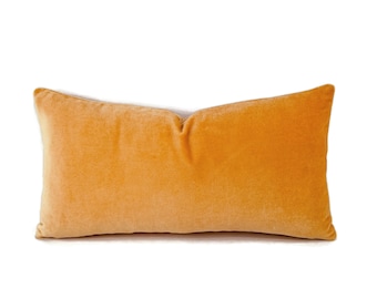 Apricot Orange Velvet Lumbar Pillow Cover - 10" x 20" Pastel Orange Mango Velvet Rectangle Cushion Case