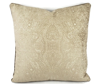 Beige Damask Chenille Pillow Cover with Cording - Kravet Design 20" x 20"