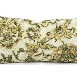 Eric Cohler for Lee Jofa Yasmin in Stone Lumbar Pillow Cover - 13.5&quot; x 26&quot; Brown, Gray, and Tan Linen Floral Paisley Cushion Case