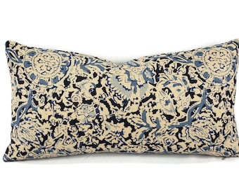 Ralph Lauren Arjuna Floral Lumbar Pillow Cover: Indigo Blue Linen