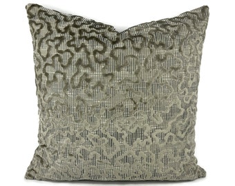 Schumacher Janis Velvet in Pewter Pillow Cover - 20" x 20" Gray Velvet Swirl Pattern Cushion Case