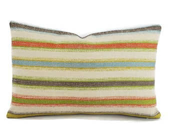 12.5" x 20" Pierre Frey Papou in Tropical Lumbar Pillow Cover - Multi Stripe Jacquard Accent Rectangle Pillow Cover