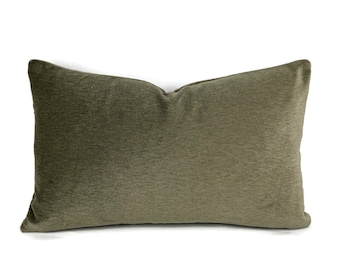 Perennials Big Softy in Bronze Lumbar Pillow Cover - 12" x 20" Solid Taupe Brown Plushy Velvet Outdoor Rectangle Cushion Case