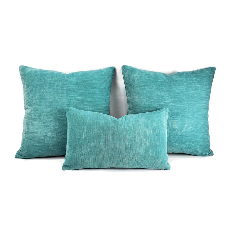 Aqua Blue Striped Textured Velvet Lumbar Pillow Cover Select Etsy