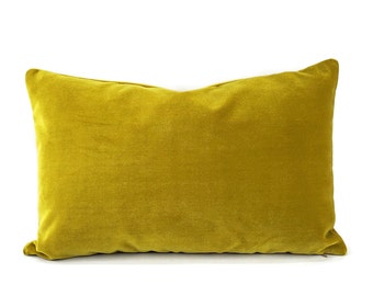 Citron Plush Velvet Lumbar Pillow Cover - Citrine Velvet Rectangle Cushion Case