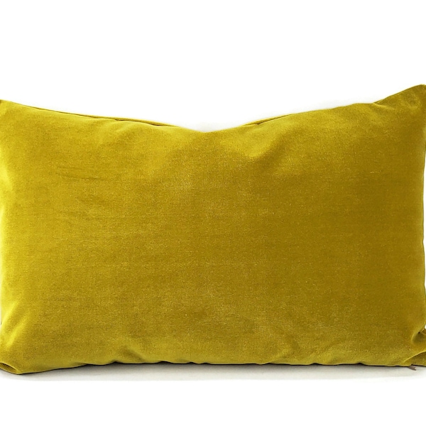 Citron Plush Velvet Lumbar Pillow Cover - Citrine Velvet Rectangle Cushion Case