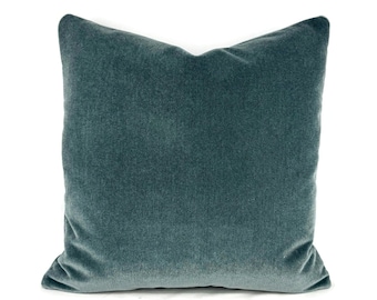 Rogers and Goffigon Silk Mohair Velvet in Thunder Cloud Pillow Cover - 20" x 20" Dusty Blue Mohair Velvet Cushion Case