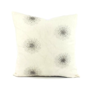 Silver Beaded Starburst Pillow Cover: White Linen Cushion (20" x 20")