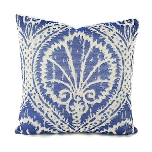 Blue and White Damask Pattern Pillow Cover - 20&quot; x 20&quot; Blue and White Woven Cushion Case