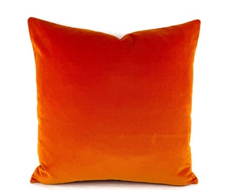 Lee Jofa Romeo Velvet in Saffron Pillow Cover - 20" x 20" Solid Bright Orange Velvet Cushion Case