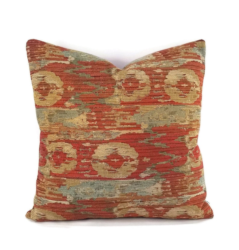 Persimmon Chenille Pillow Cover Throw Pillow Cover Red & Gold Chenille