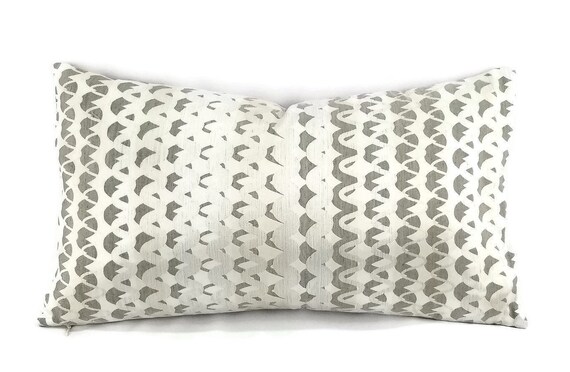12" x 22" Kravet Couture Ripple Effect in the color Charcoal Lumbar Pillow Cover - Silk and Linen Silver Abstract Cushion Cover