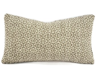 Gray and White Spun Wool Geometric Patten Lumbar Pillow Cover - 11" x 19" Gray Wool Fretwork Cushion Case