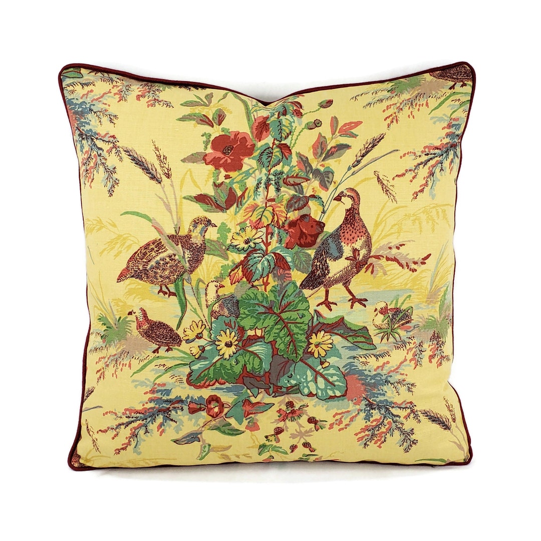 F. Schumacher Quail Meadow in Spring With Red Cording Pillow Etsy