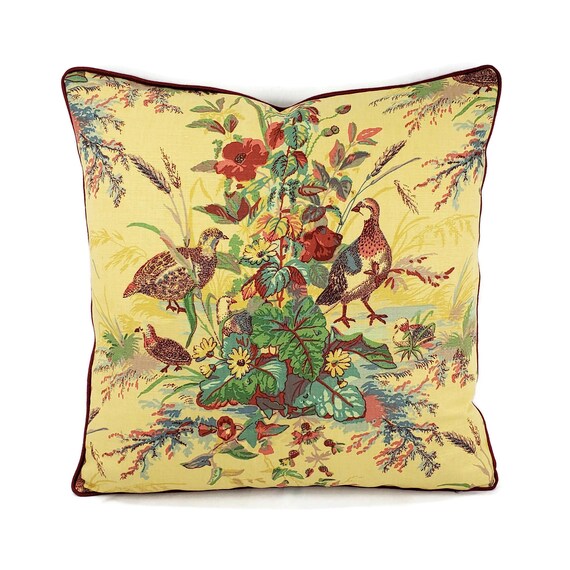 F. Schumacher Quail Meadow in Spring With Red Cording Pillow Etsy