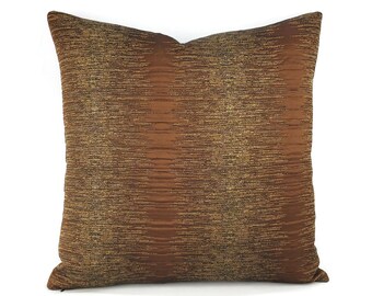 Brown Matelasse Shimmery Stripe Pillow Cover - 20" x 20" Gold Glimmer Cushion Case