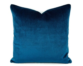 Pindler Altas in Lake Pillow Cover - Solid Deep Blue Faux Mohair Velvet Cushion Case