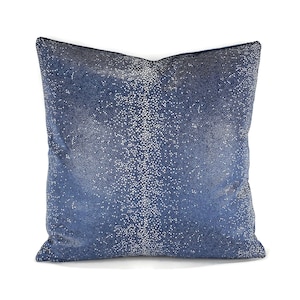 Kravet Couture Sombra in Indigo Pillow Cover - 20&quot; x 20&quot; Navy Blue Speckle Dots Velvet Cushion Case