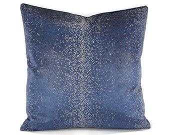 Kravet Couture Sombra in Indigo Pillow Cover - 20" x 20" Navy Blue Speckle Dots Velvet Cushion Case