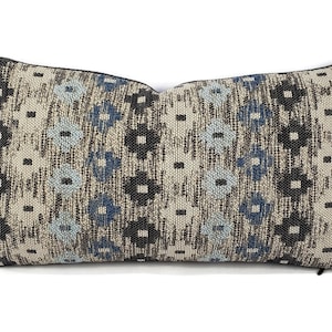 Schumacher Ayumi Performance in Blue Lumbar Pillow Cover - 11.5&quot; x 20&quot; Navy Blue Diamond Woven Rectangle Cushion Case
