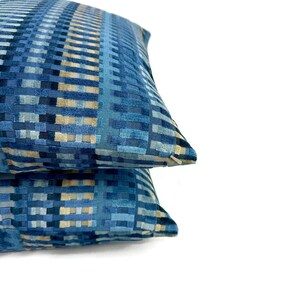 Lee Jofa Picket in Night Sky Pillow Cover Select your size Blue Stripe Velvet Cushion Case zdjęcie 6