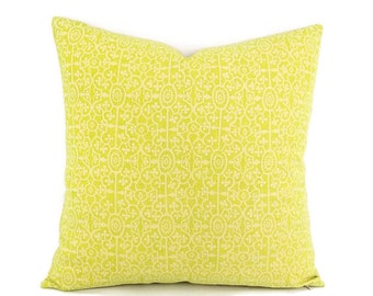 Raoul Textiles - Perada in Chartreuse Linen Screen Print Pillow Cover - 20" x 20" Accent Cushion Case
