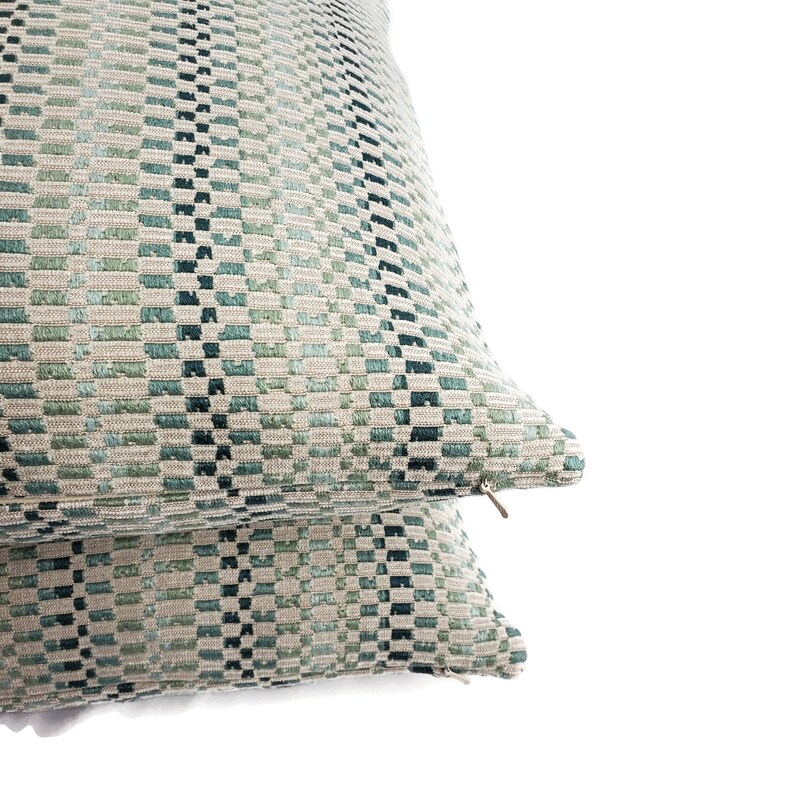 Manuel Canovas Daksha in Nattier Pillow Cover 20 x 20 Gray Chenille with Blue Lagoon Check Cushion Case