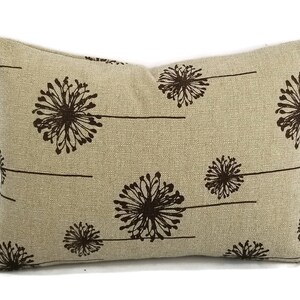 13" x 18" Dandelion Print on Tan Burlap Style Fabric Lumbar Pillow Cover - Brown Dandelion Print Cushion Case