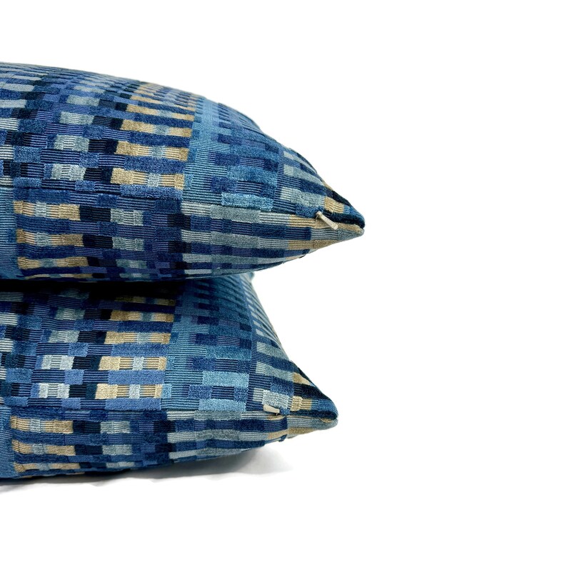 Lee Jofa Picket in Night Sky Pillow Cover Select your size Blue Stripe Velvet Cushion Case zdjęcie 5